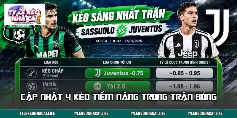 Cập nhật 4 kèo tiềm năng trong trận bóng